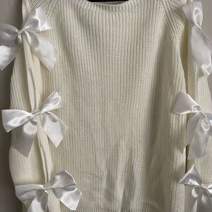 SHEIN Cream Sweater with Satin Bows